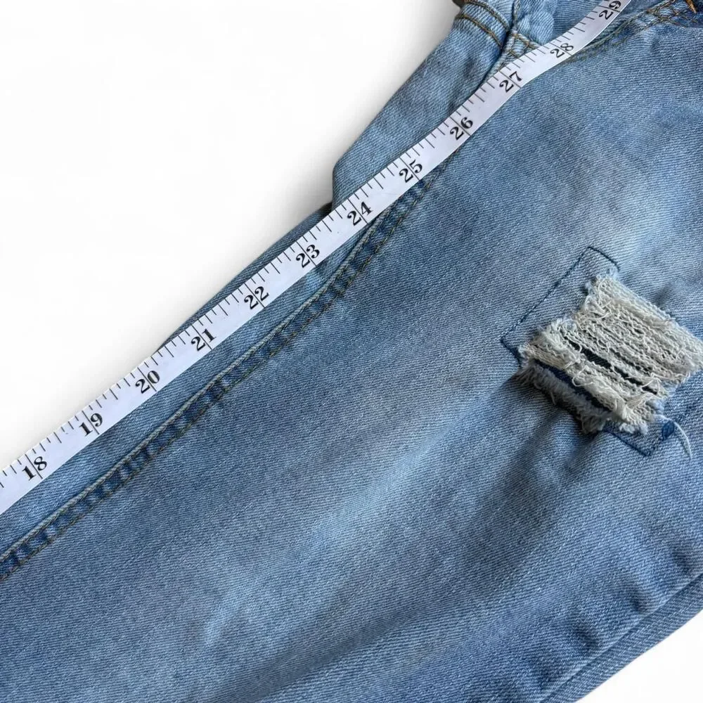 Wallflower Girls Distressed Flare Jeans Size 16 Star Embroidered Frayed Blue Y2K